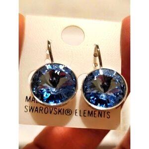 NEW Swarovski Element S Earrings. Baby Blue. Dangle. Party. Weddings. Leverback